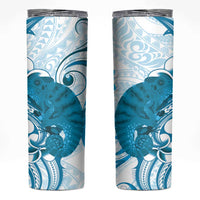 Cyan And White Hawaii Chameleon Skinny Tumbler Plumeria Polynesian Tribal Art LT14 Cyan - Polynesian Pride