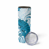 Cyan And White Hawaii Chameleon Skinny Tumbler Plumeria Polynesian Tribal Art LT14 - Polynesian Pride