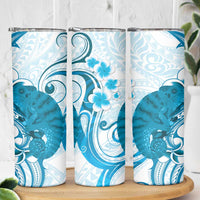 Cyan And White Hawaii Chameleon Skinny Tumbler Plumeria Polynesian Tribal Art LT14 - Polynesian Pride
