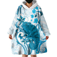 Cyan And White Hawaii Chameleon Wearable Blanket Hoodie Plumeria Polynesian Tribal Art LT14 - Polynesian Pride