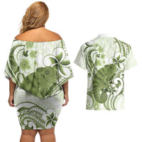 Green And White Hawaii Chameleon Couples Matching Off Shoulder Short Dress and Hawaiian Shirt Plumeria Polynesian Tribal Art LT14 - Polynesian Pride
