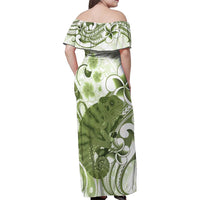 Green And White Hawaii Chameleon Family Matching Off Shoulder Maxi Dress and Hawaiian Shirt Plumeria Polynesian Tribal Art LT14 - Polynesian Pride