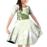 Green And White Hawaii Chameleon Family Matching Off Shoulder Short Dress and Hawaiian Shirt Plumeria Polynesian Tribal Art LT14 Daughter's Dress Lime Green - Polynesian Pride