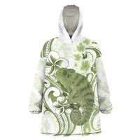 Green And White Hawaii Chameleon Wearable Blanket Hoodie Plumeria Polynesian Tribal Art LT14 One Size Lime Green - Polynesian Pride