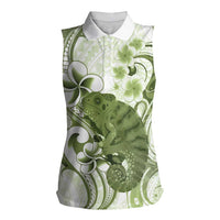 Green And White Hawaii Chameleon Women Sleeveless Polo Shirt Plumeria Polynesian Tribal Art LT14 Female Lime Green - Polynesian Pride