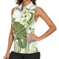 Green And White Hawaii Chameleon Women Sleeveless Polo Shirt Plumeria Polynesian Tribal Art LT14 - Polynesian Pride