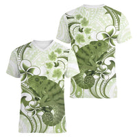 Green And White Hawaii Chameleon Women V-Neck T-Shirt Plumeria Polynesian Tribal Art LT14 - Polynesian Pride