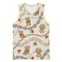 Beige Palaka Hawaii Mele Kalikimaka Basketball Jersey Ohia Lehua Shell Leis Funny Gingerbread Santa LT14 Unisex Beige - Polynesian Pride