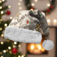 Beige Palaka Hawaii Mele Kalikimaka Christmas Santa Hat Ohia Lehua Shell Leis Funny Gingerbread Santa LT14 With Fur Beige - Polynesian Pride