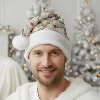 Beige Palaka Hawaii Mele Kalikimaka Christmas Santa Hat Ohia Lehua Shell Leis Funny Gingerbread Santa LT14 - Polynesian Pride