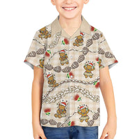 Beige Palaka Hawaii Mele Kalikimaka Family Matching Mermaid Dress and Hawaiian Shirt Ohia Lehua Shell Leis Funny Gingerbread Santa LT14 - Polynesian Pride