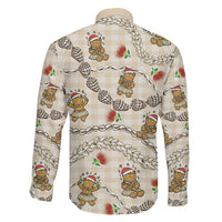 Beige Palaka Hawaii Mele Kalikimaka Family Matching Off Shoulder Maxi Dress and Hawaiian Shirt Ohia Lehua Shell Leis Funny Gingerbread Santa LT14 - Polynesian Pride