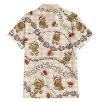 Beige Palaka Hawaii Mele Kalikimaka Family Matching Puletasi and Hawaiian Shirt Ohia Lehua Shell Leis Funny Gingerbread Santa LT14 - Polynesian Pride