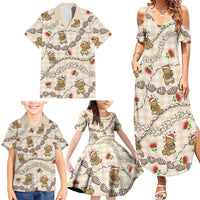 Beige Palaka Hawaii Mele Kalikimaka Family Matching Summer Maxi Dress and Hawaiian Shirt Ohia Lehua Shell Leis Funny Gingerbread Santa LT14 - Polynesian Pride