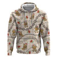 Beige Palaka Hawaii Mele Kalikimaka Hoodie Ohia Lehua Shell Leis Funny Gingerbread Santa LT14 Pullover Hoodie Beige - Polynesian Pride