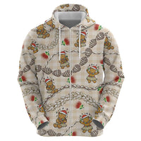Beige Palaka Hawaii Mele Kalikimaka Hoodie Ohia Lehua Shell Leis Funny Gingerbread Santa LT14 - Polynesian Pride