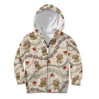 Beige Palaka Hawaii Mele Kalikimaka Kid Hoodie Ohia Lehua Shell Leis Funny Gingerbread Santa - Polynesian Pride