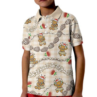 Beige Palaka Hawaii Mele Kalikimaka Kid Polo Shirt Ohia Lehua Shell Leis Funny Gingerbread Santa LT14 Kid Beige - Polynesian Pride