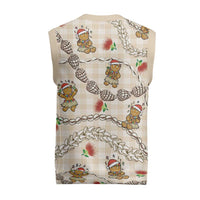 Beige Palaka Hawaii Mele Kalikimaka Christmas Knitted V-Neck Vest Ohia Lehua Shell Leis Funny Gingerbread Santa LT14 - Polynesian Pride