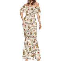 Beige Palaka Hawaii Mele Kalikimaka Mermaid Dress Ohia Lehua Shell Leis Funny Gingerbread Santa LT14 - Polynesian Pride