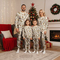 Beige Palaka Hawaii Mele Kalikimaka Christmas Pajama Set Ohia Lehua Shell Leis Funny Gingerbread Santa LT14 - Polynesian Pride