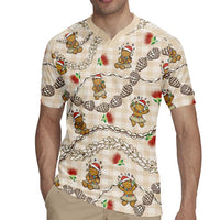 Beige Palaka Hawaii Mele Kalikimaka Rugby Jersey Ohia Lehua Shell Leis Funny Gingerbread Santa - Polynesian Pride