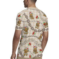Beige Palaka Hawaii Mele Kalikimaka Rugby Jersey Ohia Lehua Shell Leis Funny Gingerbread Santa - Polynesian Pride