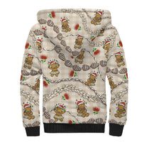 Beige Palaka Hawaii Mele Kalikimaka Sherpa Hoodie Ohia Lehua Shell Leis Funny Gingerbread Santa LT14 - Polynesian Pride