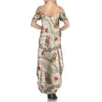 Beige Palaka Hawaii Mele Kalikimaka Summer Maxi Dress Ohia Lehua Shell Leis Funny Gingerbread Santa LT14 - Polynesian Pride