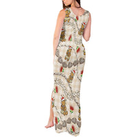 Beige Palaka Hawaii Mele Kalikimaka Tank Maxi Dress Ohia Lehua Shell Leis Funny Gingerbread Santa LT14 - Polynesian Pride