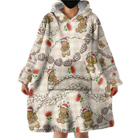 Beige Palaka Hawaii Mele Kalikimaka Wearable Blanket Hoodie Ohia Lehua Shell Leis Funny Gingerbread Santa LT14 - Polynesian Pride