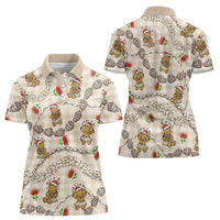 Beige Palaka Hawaii Mele Kalikimaka Women Polo Shirt Ohia Lehua Shell Leis Funny Gingerbread Santa LT14 - Polynesian Pride