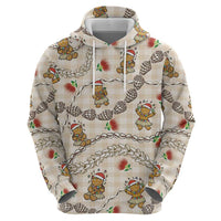 Beige Palaka Hawaii Mele Kalikimaka Zip Hoodie Ohia Lehua Shell Leis Funny Gingerbread Santa LT14 - Polynesian Pride