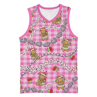 Pink Palaka Hawaii Mele Kalikimaka Basketball Jersey Ohia Lehua Shell Leis Funny Gingerbread Santa LT14 Unisex Pink - Polynesian Pride