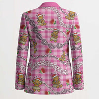 Pink Palaka Hawaii Mele Kalikimaka Blazer Ohia Lehua Shell Leis Funny Gingerbread Santa - undefined