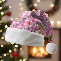 Pink Palaka Hawaii Mele Kalikimaka Christmas Santa Hat Ohia Lehua Shell Leis Funny Gingerbread Santa LT14 Without Fur Pink - Polynesian Pride