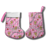 Pink Palaka Hawaii Mele Kalikimaka Christmas Stocking Ohia Lehua Shell Leis Funny Gingerbread Santa - Polynesian Pride