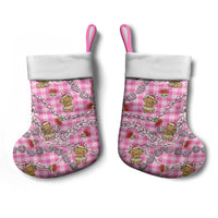 Pink Palaka Hawaii Mele Kalikimaka Christmas Stocking Ohia Lehua Shell Leis Funny Gingerbread Santa - Polynesian Pride