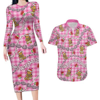 Pink Palaka Hawaii Mele Kalikimaka Couples Matching Long Sleeve Bodycon Dress and Hawaiian Shirt Ohia Lehua Shell Leis Funny Gingerbread Santa LT14 Pink - Polynesian Pride