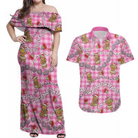 Pink Palaka Hawaii Mele Kalikimaka Couples Matching Off Shoulder Maxi Dress and Hawaiian Shirt Ohia Lehua Shell Leis Funny Gingerbread Santa LT14 Pink - Polynesian Pride