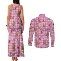 Pink Palaka Hawaii Mele Kalikimaka Couples Matching Tank Maxi Dress and Long Sleeve Button Shirt Ohia Lehua Shell Leis Funny Gingerbread Santa LT14 - Polynesian Pride