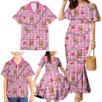 Pink Palaka Hawaii Mele Kalikimaka Family Matching Mermaid Dress and Hawaiian Shirt Ohia Lehua Shell Leis Funny Gingerbread Santa LT14 - Polynesian Pride