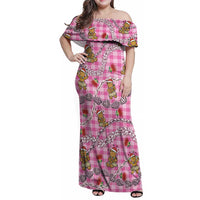 Pink Palaka Hawaii Mele Kalikimaka Family Matching Off Shoulder Maxi Dress and Hawaiian Shirt Ohia Lehua Shell Leis Funny Gingerbread Santa LT14 Pink - Polynesian Pride