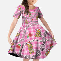 Pink Palaka Hawaii Mele Kalikimaka Family Matching Short Sleeve Bodycon Dress and Hawaiian Shirt Ohia Lehua Shell Leis Funny Gingerbread Santa LT14 Daughter's Dress Pink - Polynesian Pride