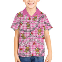 Pink Palaka Hawaii Mele Kalikimaka Family Matching Short Sleeve Bodycon Dress and Hawaiian Shirt Ohia Lehua Shell Leis Funny Gingerbread Santa LT14 - Polynesian Pride