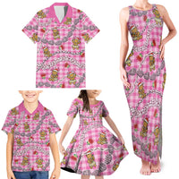 Pink Palaka Hawaii Mele Kalikimaka Family Matching Tank Maxi Dress and Hawaiian Shirt Ohia Lehua Shell Leis Funny Gingerbread Santa LT14 - Polynesian Pride