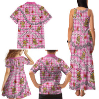 Pink Palaka Hawaii Mele Kalikimaka Family Matching Tank Maxi Dress and Hawaiian Shirt Ohia Lehua Shell Leis Funny Gingerbread Santa LT14 - Polynesian Pride