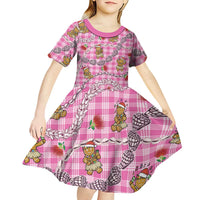 Pink Palaka Hawaii Mele Kalikimaka Kid Short Sleeve Dress Ohia Lehua Shell Leis Funny Gingerbread Santa LT14 - Polynesian Pride