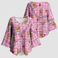 Pink Palaka Hawaii Mele Kalikimaka Kimono Sleeve Blouse Ohia Lehua Shell Leis Funny Gingerbread Santa LT14 - Polynesian Pride