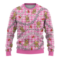 Pink Palaka Hawaii Mele Kalikimaka Ugly Christmas Sweater Ohia Lehua Shell Leis Funny Gingerbread Santa LT14 - Polynesian Pride